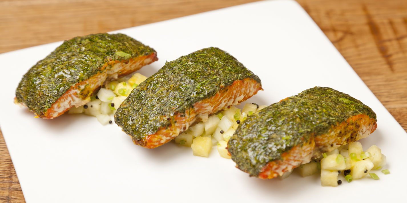 Roast salmon with herb crust