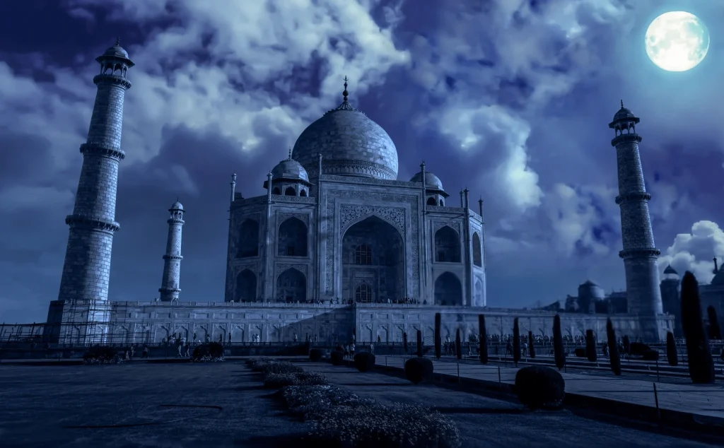 taj mahal in full moon night